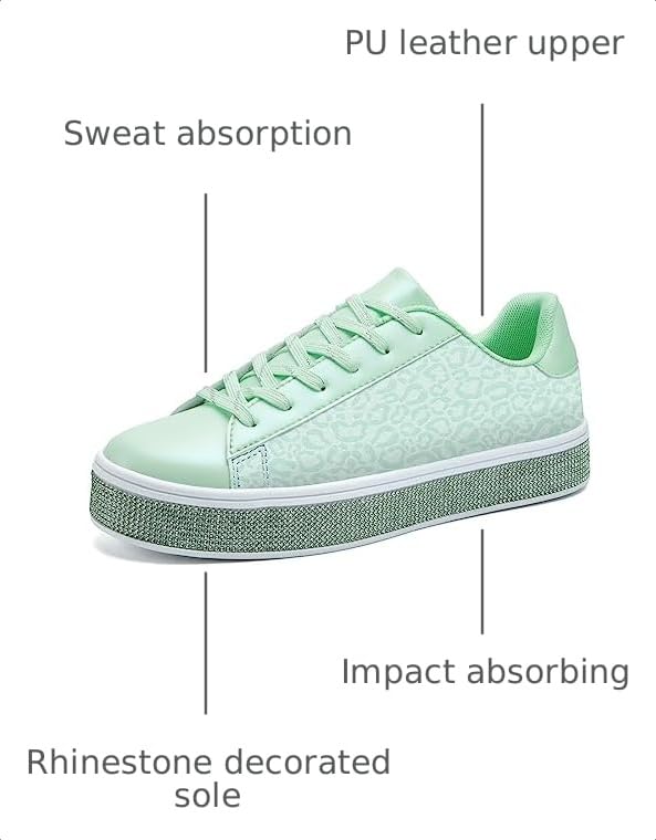 Image of UUBARIS Women's Glitter Tennis Sneakers Neon Dressy Sparkly Sneakers Rhinestone Bling Wedding Bridal Shoes Shiny Sequin Shoes