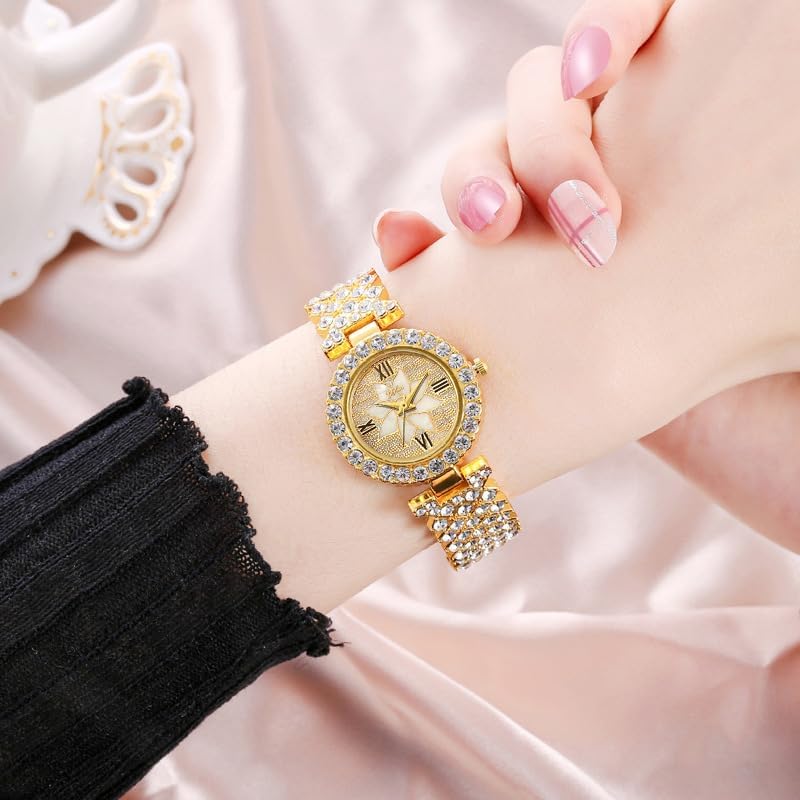 3Pcs Women Ladies Luxury Watches Wholesale Flower Diamond Bracelet Watch Round Dial Analog Quartz Wristwatches - Image 6