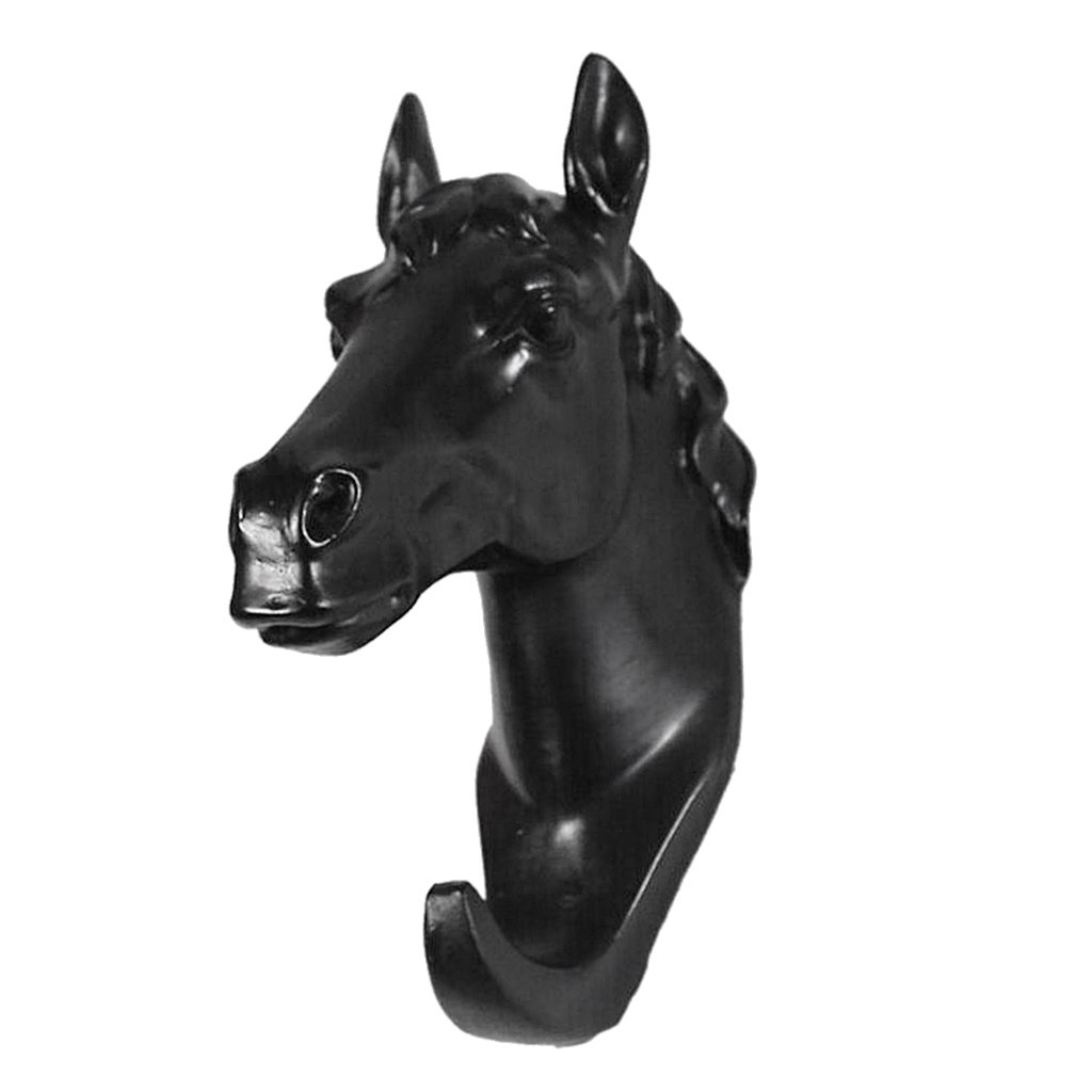 Pleayietoopiatiey Decorative Horse Head Wall Mount Hanger Resin Coat Hat Hook Rustic Black