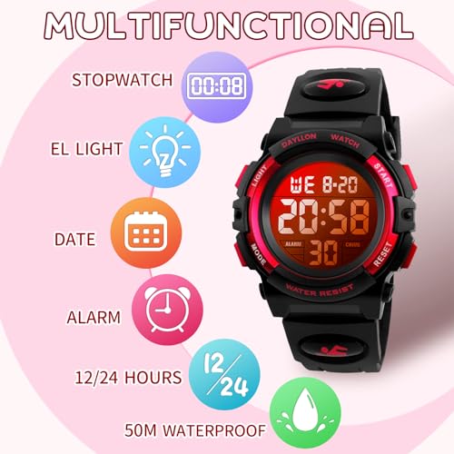 Image of Dayllon Kids Digital Watch Boys Outdoor Sports 50M Waterproof Girls Watches Alarm Clock 12 /24 H Stopwatch Calendar for Ages 3-15 Boy Girl Wristwatch Kids Gift