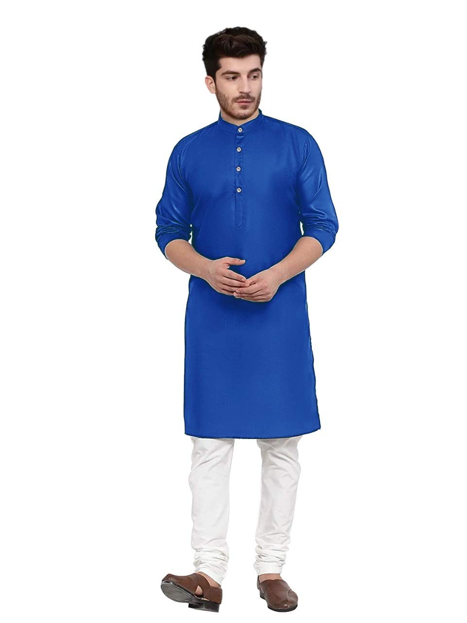 Trustous Men's Solid Straight Kurta Pyjama Set (Large, Blue)