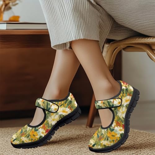 JoyLamoria House Art Flower Pattern Womens Shoes Mesh Dress Loafers Y2K Casual Cute Ballet Travel4