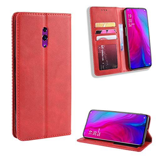 Jielangxin Cover per Oppo Reno,Custodia in Pelle Custodia per Oppo Reno CPH1917 Custodia Case Cover Red