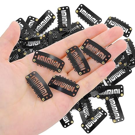 DREAM EXIM Soft and Rubber Clip Strong secure grip hold Wig Clips Set Of 12pcs, 25 Gram, Hair Wigs Clips, U-Shape Snap Clips for Hair extension (BLACK)