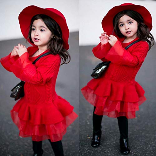 2 to 7 Years Toddler Girls Knitted Sweater Child Girls Dress Pullover Winter Baby Kids Crochet Sweater (Red, 5-6 Years)2