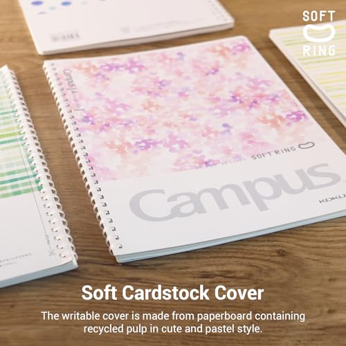 Image of Kokuyo Spiral Notebook Journal, 4 Pack Campus B5 Soft Ring Notebooks with Dotted A 7mm Rule, 40 Sheets, Aesthetic 1 Subject Notebook in Blue Pink Yellow Green, College Office Note Taking. Japan Import