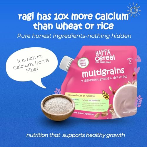 Image of Happa Multigrain Cereal for Babies | Only 7 Ingredients | No Sugar, Oil, Milk Powder, Flavours or Colours | Traditional Porridge Recipe | Cooks in 3 Minutes | Stage 2 (6 Months+) | 200g Pack