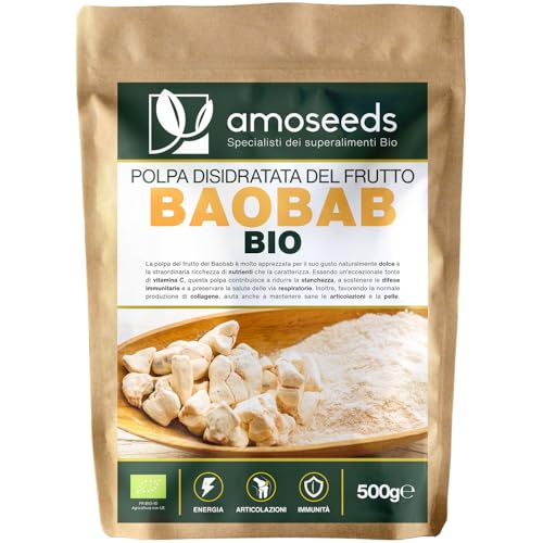 Polvere di Baobab BIO 500 g | Energia, Articolazioni, Pelle | Fonte di Vitamina C | 100% Polpa...