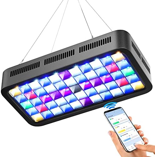 NHCXGAN Aquarium Light with Smart-APP Control, 165W Upgrade Dimmable Full Spectrum LED Aquarium Light Sunrise-Daylight-Moonlight Mode and DIY Mode