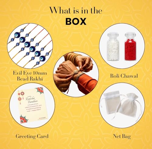 Image of Shubhanjali Crystal Beads Rakhi for Brother | Handmade Healing Crystal Stone Designer Rakhi for Bhaiya | Raksha Bandhan Gift Set with Roli Chawal, Kumkum, Greeting Card & Potli