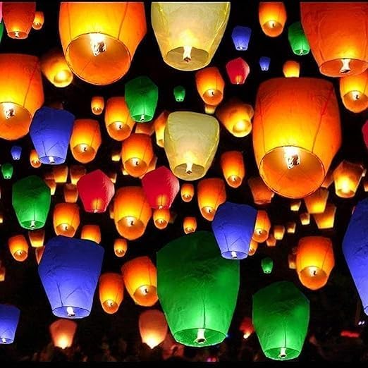 Paper Sky Lantern Hot Air Flying Night Sky Light Lanterns Balloon Pack of 10 Pcs - Multicolor-image-27