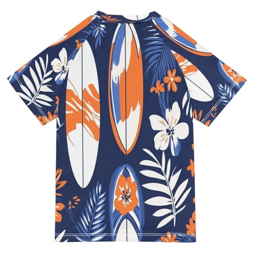 Boys Short Sleeve T-Shirts Surfboard Palm Tree Floral Rashguard Kids Swim Shirts Sun UPF 50+2