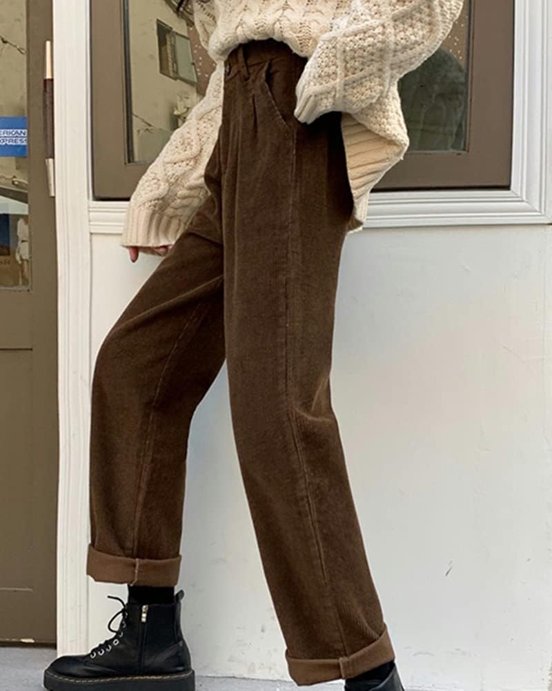 Women's Vintage High Waisted Straight Leg Corduroy Pants Trouser - Image 5