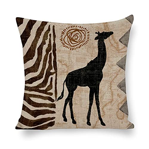 Bbkd Set Of 4 African Animals Outdoor Decorative Throw Pillow Covers 18X18 Inch ,Zebra Pattern & Leopard Pattern Linen Square Cushion，For Living Room Couch And Bed （African Animal,18X18） #TOP1