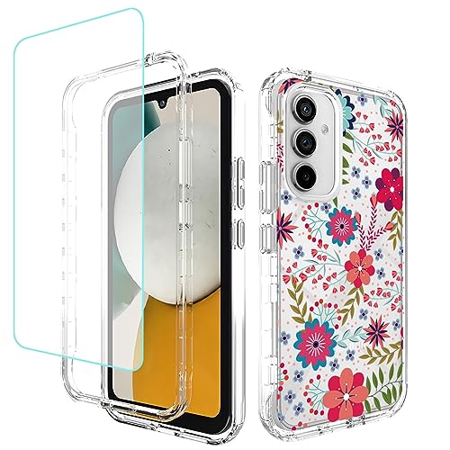 Coque Samsung Galaxy A34 5G silicone transparent avec verre trempé antichoc floral