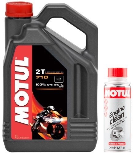 MOTUL Duo Aceite Moto 2 Tiempos – 104035 710 2T, 4 L Engine Clean 200 ML