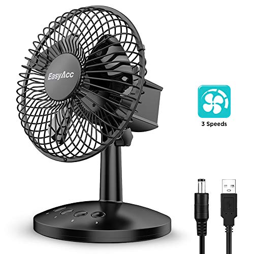 EasyAcc USB Desk Fan,Oscillating Desk Fan Floor Fan 3 Speed Adjustable Head Mini