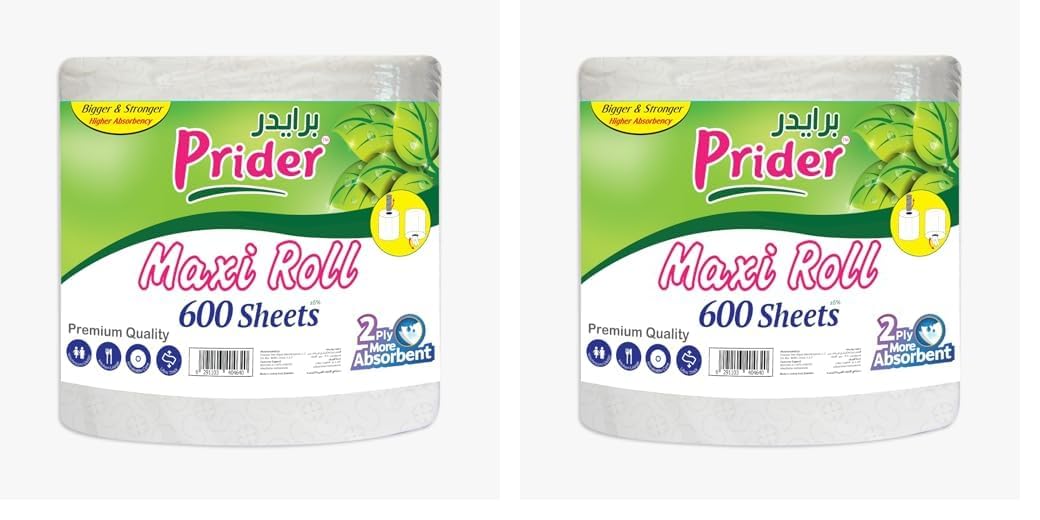 Prider jumbo Sterilized Kitchen Towel -Mega Roll 600 sheets 2 PLY - Highly Absorbent & Perforated Maxi roll Tissue Paper- Multi Purpose