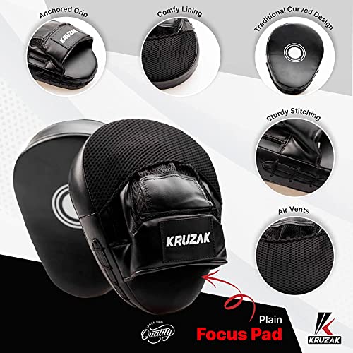 Kruzak Plain Kids Focus Mitts And Boxing Gloves Set For Kickboxing And Muay Thai Mma Training -Unisex Kit With Punching Pads For Martial Arts And Karate - Black 4Oz #TOP2