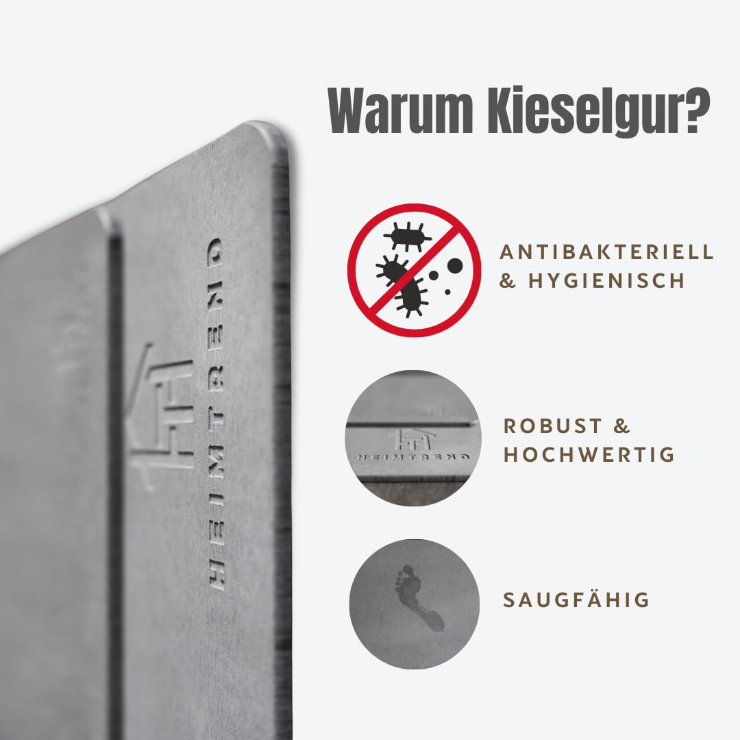 Schnelltrocknende Matte aus Diatomeenerde (Kieselgur, Stein) – rutschfest, Antibakteriell, Wasserabsorbierend, Pflegeleicht | Badezimmer, Küche, Pflanzen – Wähle Deine Größe! (60 x 40 cm)