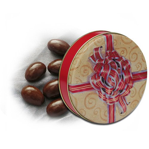 3 lb Almonds Covered in Dark Chocolate Tin Red Bow