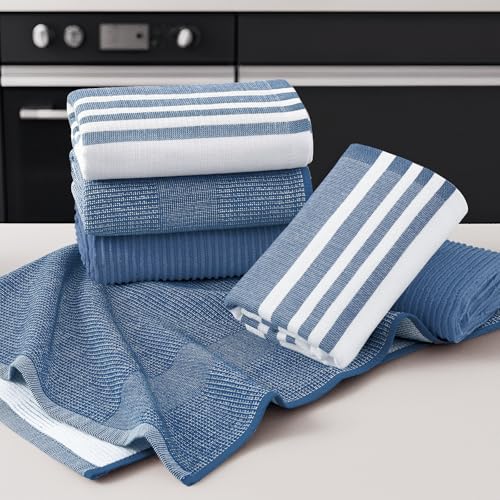 Image of Homaxy Premium Kitchen Towels(18 inchx 28 inch, 9 Pack), Large Cotton 380 GSM Kitchen Hand Towels, Soft and Absorbent Terry Dish Towels, Multipurpose Tea Towel Set with Hanging Loop, Navy Blue