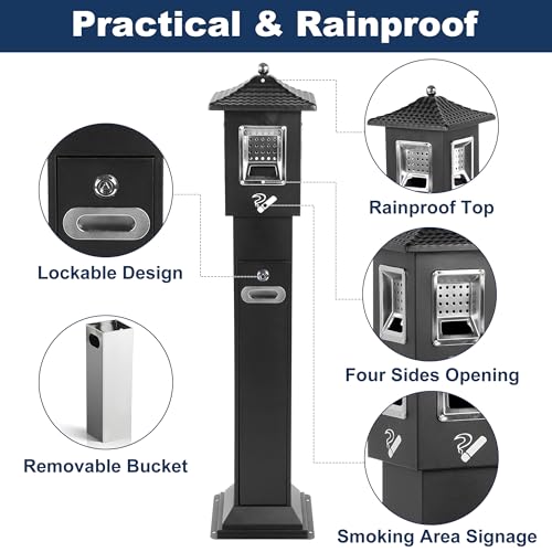 Image of Commercial Trash Disposal Receptacle, Outdoor Trash Can with Removable Inner Bucket, Metal Ash Bin for Home Offices Restaurants Bars Convenience Stores