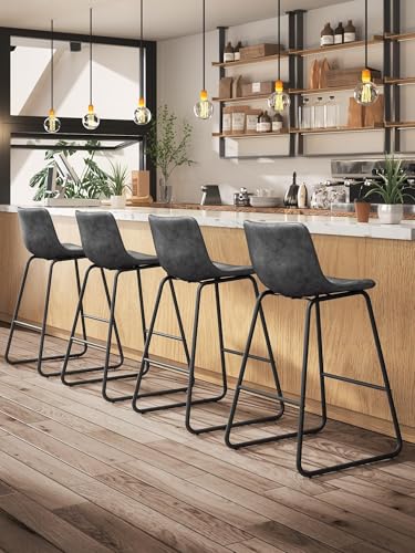 Image of 26in Bar Stools Counter Height Chairs Set of 3 Metal Legs (Gray)