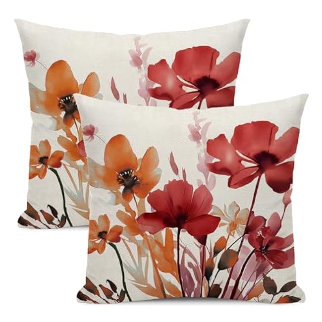 Floral Pillow Covers 16x16 Inches Set of 2 Sage Green Blue Floral Throw Pillow Covers Outdoor Rustic Spring Summer Flower Decoration Pillowcase Farmhouse Decorative Cushion Cover For Sofa Couch