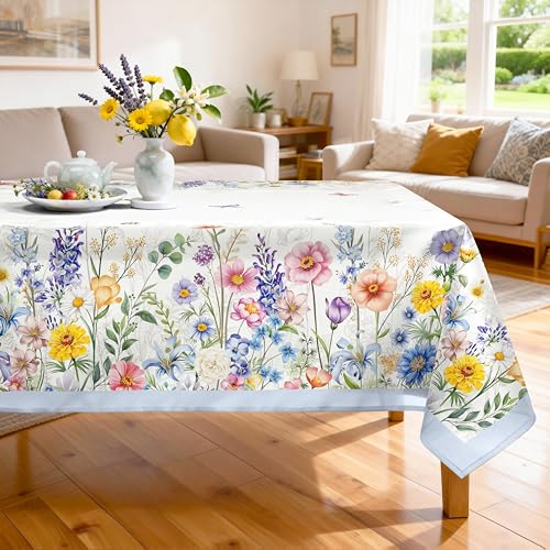 Nappe imperméable rectangulaire 152x304 cm lavable aux motifs Fleurs de Printemps