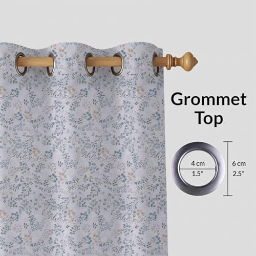 Image of LINENWALAS Cotton Sheer Curtains for Window - Light Filtering 5 Feet Set of 2, Aesthetic Cafe Curtain Floral Printed Drapes with Grommet Hanging - (L 5FT x W 4.5FT, Skylet Breeze)