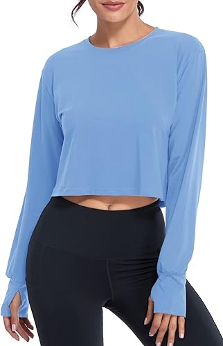 Muzniuer Camiseta corta de manga larga para mujer, con agujero para el pulgar