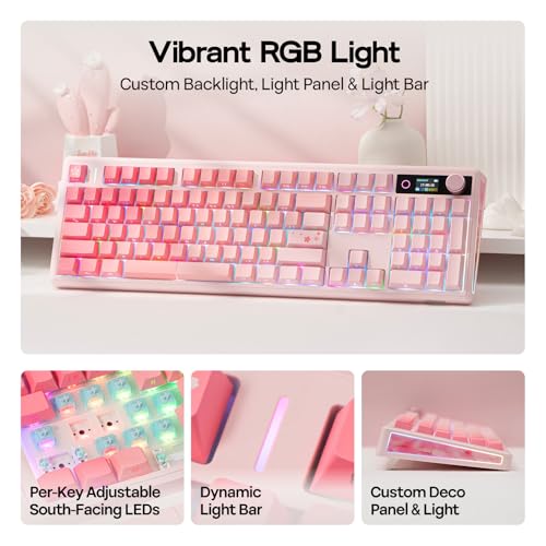 Image of EPOMAKER TH108 V2 PRO Full-Size Mechanical Keyboard with Screen & Knob, 10000mAh, BT /2.4GHz, Mac Modifier PBT Keycap, Hot-Swap, RGB, Gasket, Wireless Gaming Keyboard (Pink, Creamy Jade)