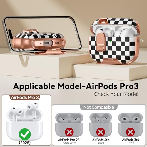 Image of for AirPod Pro 3 Case 2025, with Safty Lock & Phone Stand for Floral AirPod Pro 3 Generation Case Cover for Women Girly, iPod Pro 3 Cases with Keychain & Cleaner Kit -Small Checkered