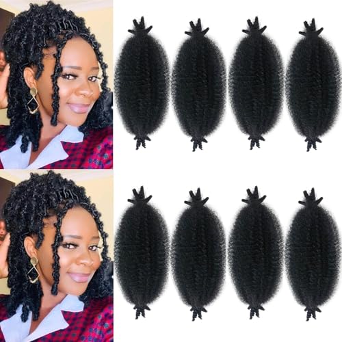 8 Inch Bob Marley Hair Short Afro Kinky Twist Braiding Hair for Passion Twist Crochet Hair 8 Packs 1B Black Soft Fluffy Twisted Up Springy Afro Twist Hair Extension for Women Girl
