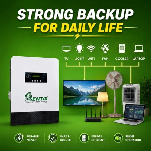 Image of Lento 1.1KVA 12.8V Lithium Battery Inverter for Home | Up to 3Hr 15Min Power Backup @400W | Pure Sine Wave UPS | Inbuilt LiFePO4 Battery | Wall Mount Design | LCD Display