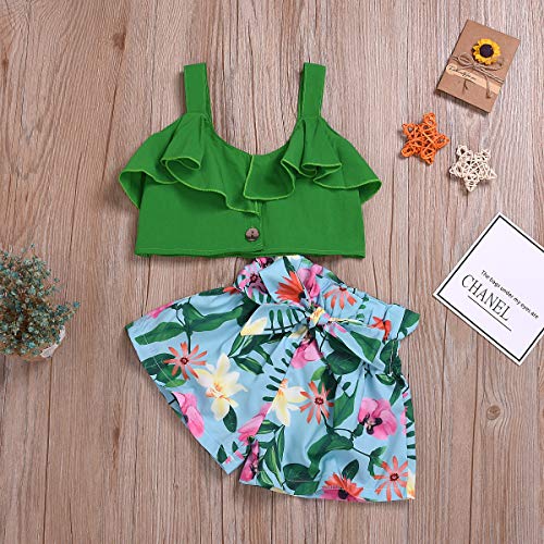 Toddler Baby Girl Floral Clothes Strap Ruffled Tank Top+ Floral Boho Shorts Summer Outfits Set2