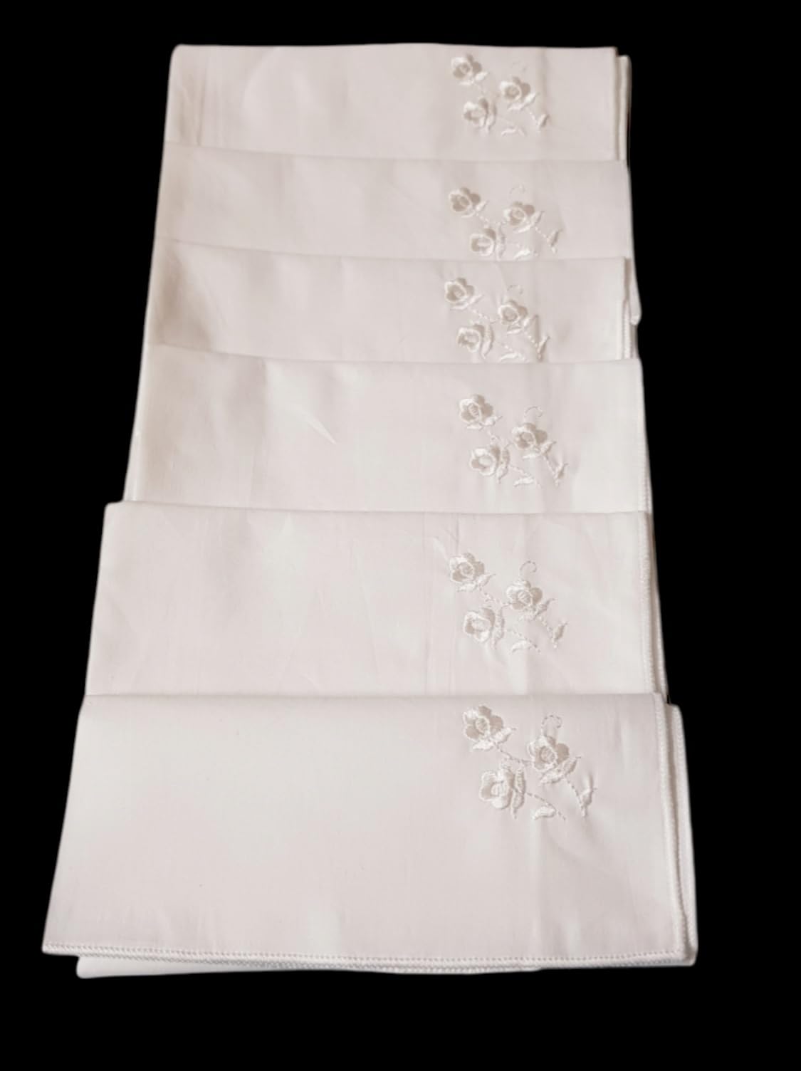 ANVIK Women/Lady Cotton Embroidery Floral Handkerchief .Hanky for Kids Girls for School Size 33cm by 33 cm (Multicolour) Pack of 6 (White Embroidery) - Image 4 thumbnail