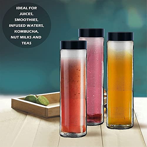 Image of Glassbunny Glass Bottles Wide Mouth Glass Water Bottle with Leak-Proof Airtight black plastic Lid for Water, Smoothie, Juices With Black plastic long Cap - 750ml (2PC)