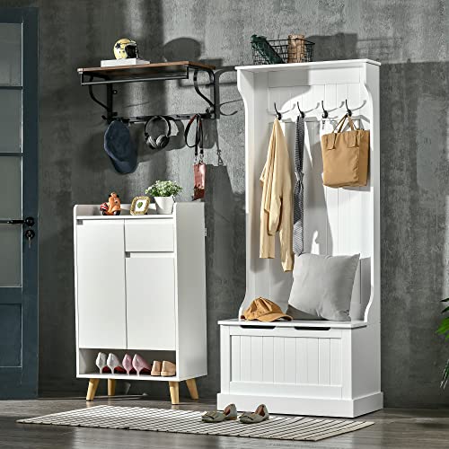 HOMCOM Hall Tree with Bench and Shoe Storage, 3-In-1 Entryway