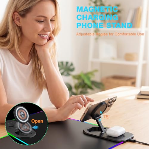 Image of Gaming Mouse Pad Wireless Charging - Desk Mat Magnetic Foldable Phone Stand 15W Fast Charge, RGB Extended Large Keyboard Mousepad - PC Laptop Desk Pad for Work Game (Adapter Not Included)