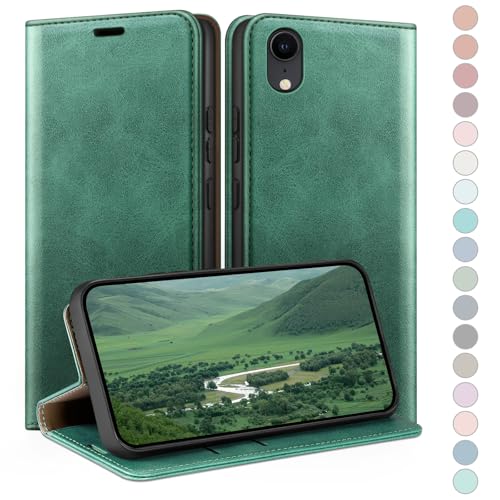 Étui portefeuille iPhone XR protection RFID blocage coque à rabat vert clair