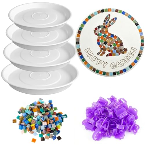 U0U Stepping Stone Kit Includes 4 Size Round Cement Molds,Mosaic