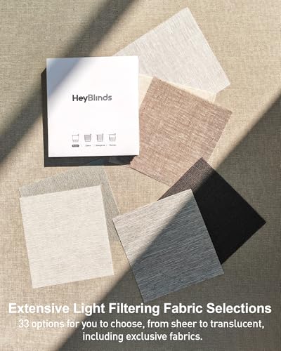 Image of HeyBlinds Motorized Roller Shades, Smart Blinds for Windows, Remote Automatic Window Shades, Electric Shades, Light Filtering (Light Filtering Roller Shades Fabric Samples)