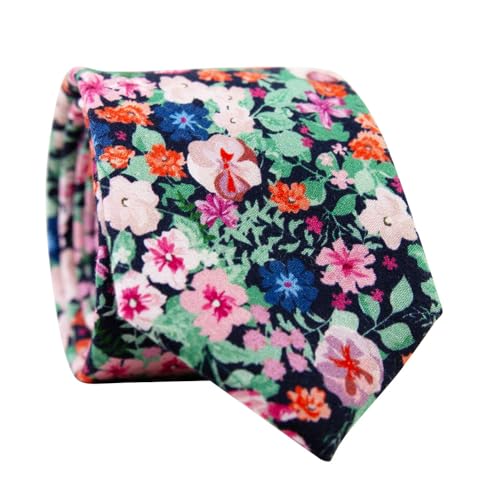 Image of DAZI Men's Skinny Tie Floral Print Cotton Necktie, Great for Weddings, Groom, Groomsmen, Missions, Dances, Gifts.