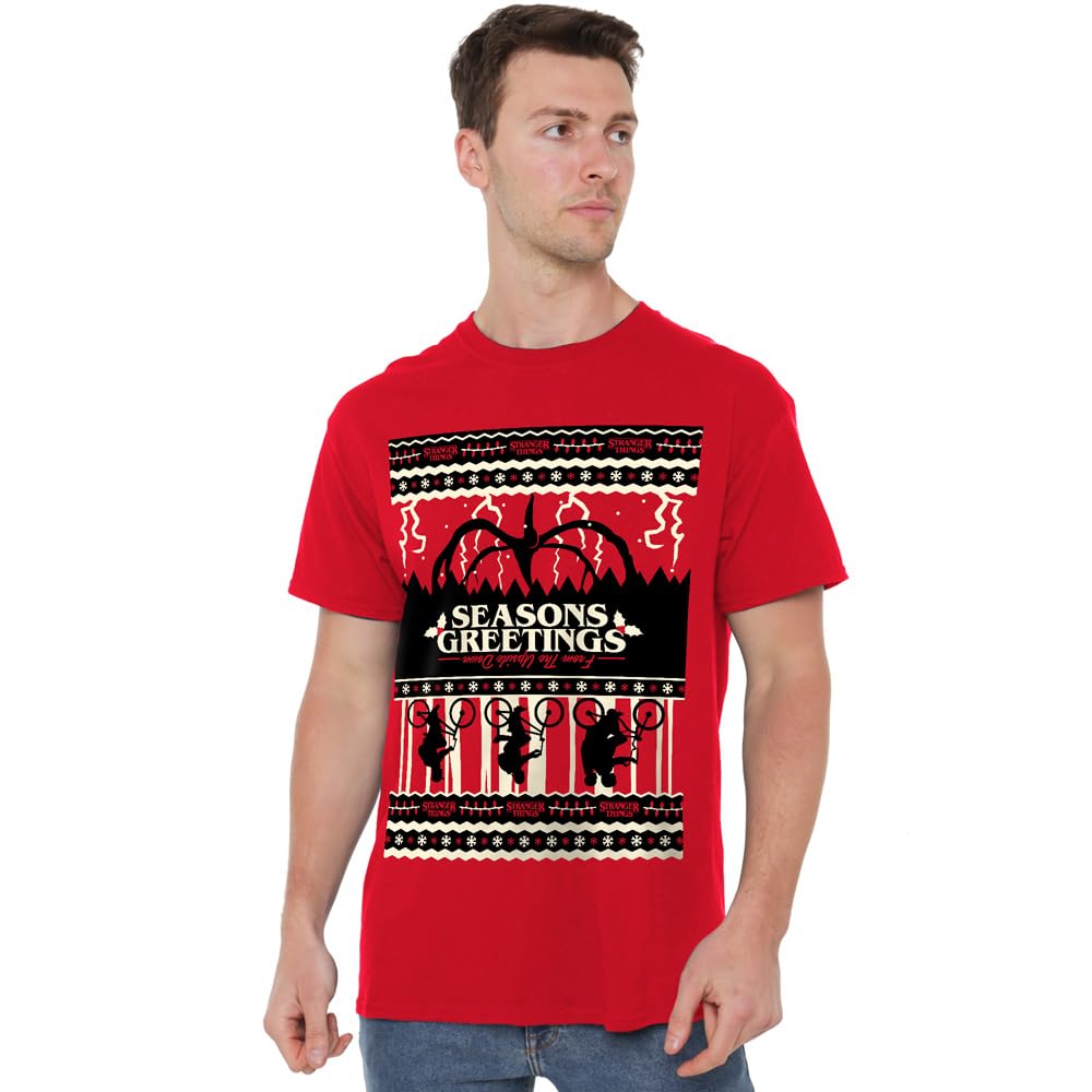T-shirt Stranger Things de Noël rouge avec imprimé rétro de style celte