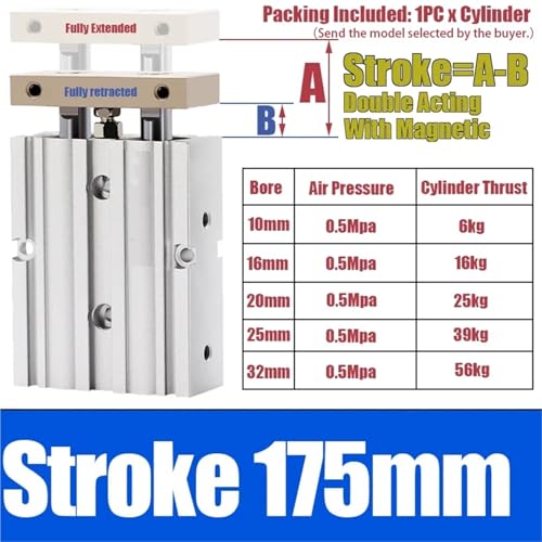 Cylindre de tige double TDA25 en aluminium anodisé alésage 25 mm