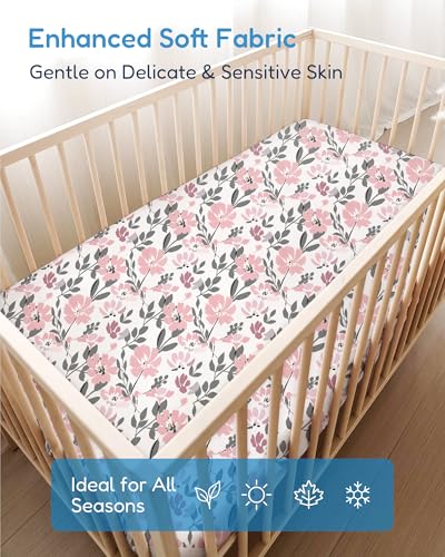 Image of Crib Sheets 2 Pack, Fitted Crib Sheet for Standard Crib Mattress 28x52x9, Ultra Soft Jersey Knit, Breathable Stretchy Deep Pocket, Snug Fit Stays Put, Baby Crib Mattress Sheet