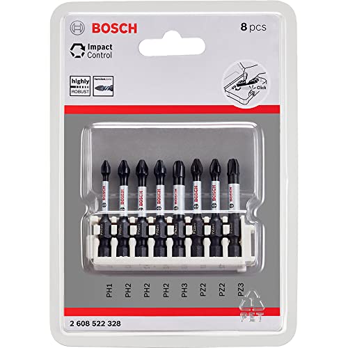 Bosch Professional 8Pcs. Screwdriver Bit Set (Impact Control, Pz/Ph Bits, Length 50Mm, Universal Holder, Pick And Click, Accessory Impact Drill) #TOP22