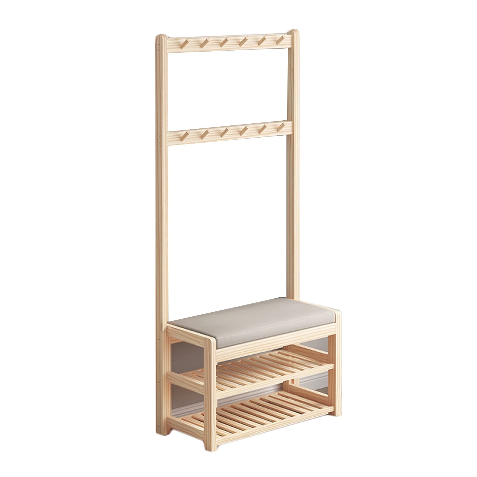 Porte-manteau en bois avec banc à chaussures intégré de 84x31 cm pour l'entrée du hall